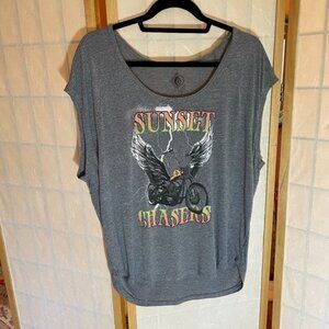 Volcom Biker Tee Oversized Loose Fit Graphic Gray Cap Sleeves Size S Runs Large